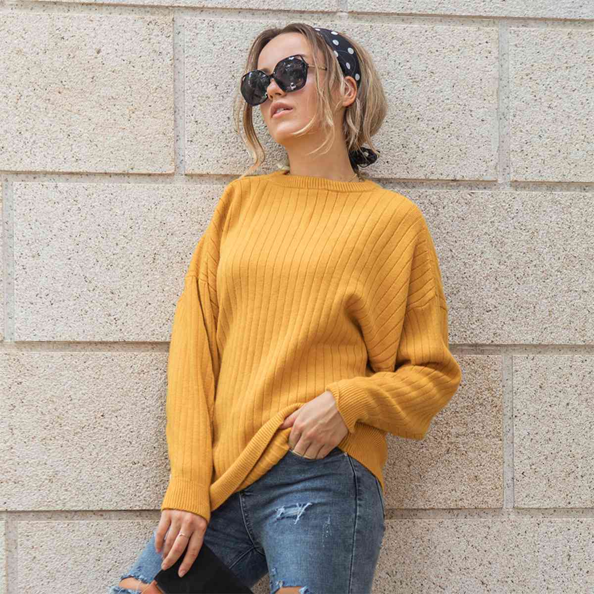 Round Neck Dropped Shoulder Sweater